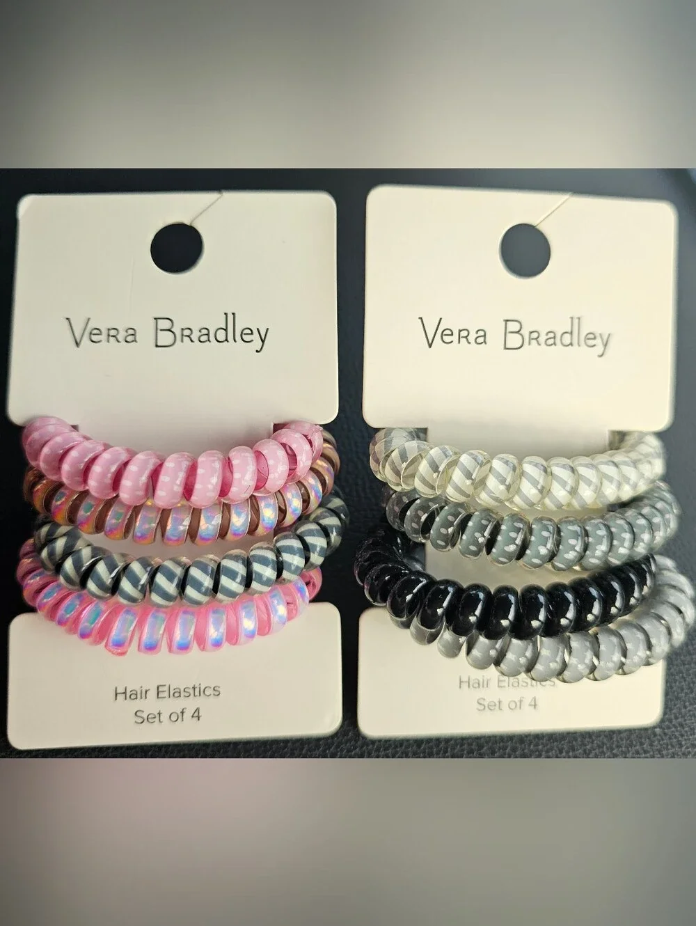 Vera Bradley Pink & Gray Spiral Hair Elastics - Set of 4